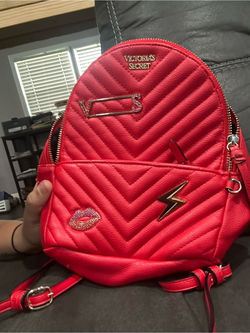 Victoria’s Secret Red Quilted Mini Backpack Small Book Bag Logo Casual Y2K
